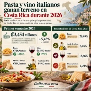 Pasta y vino italianos ganan terreno en Costa Rica durante 2026